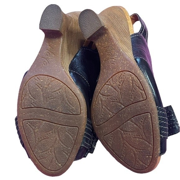 Naya Black Leather Wedge Giada Slingback Heels Peep Toe Bow, size 8.5 - Picture 9 of 13